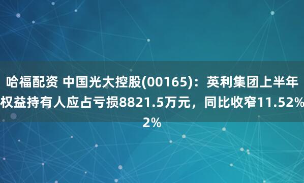哈福配资 中国光大控股(00165)：英利集团上半年权益持有人应占亏损8821.5万元，同比收窄11.52%